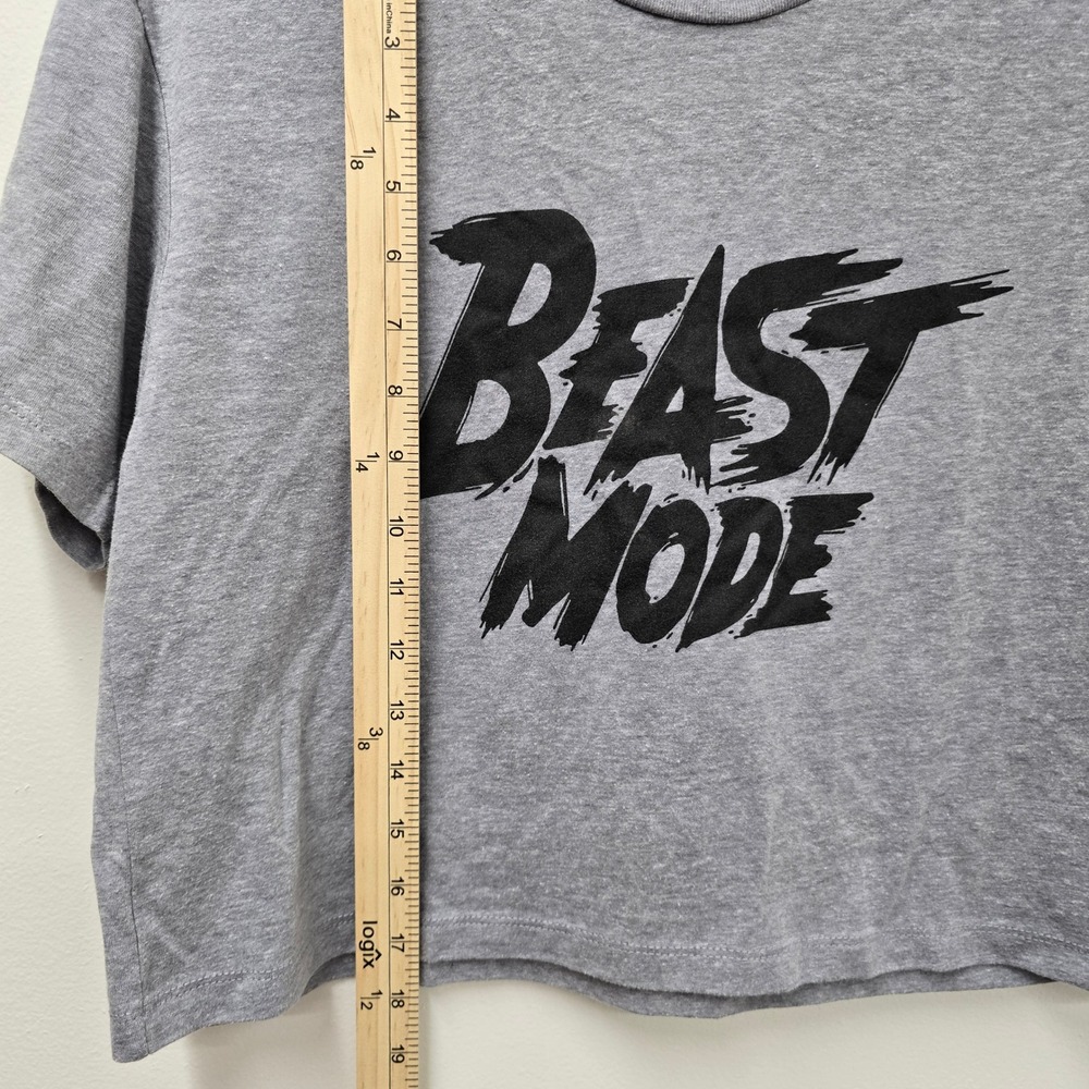 Bombshell Sportswear Beast Mode Gray Cropped Graphic Tee Shirt Medium